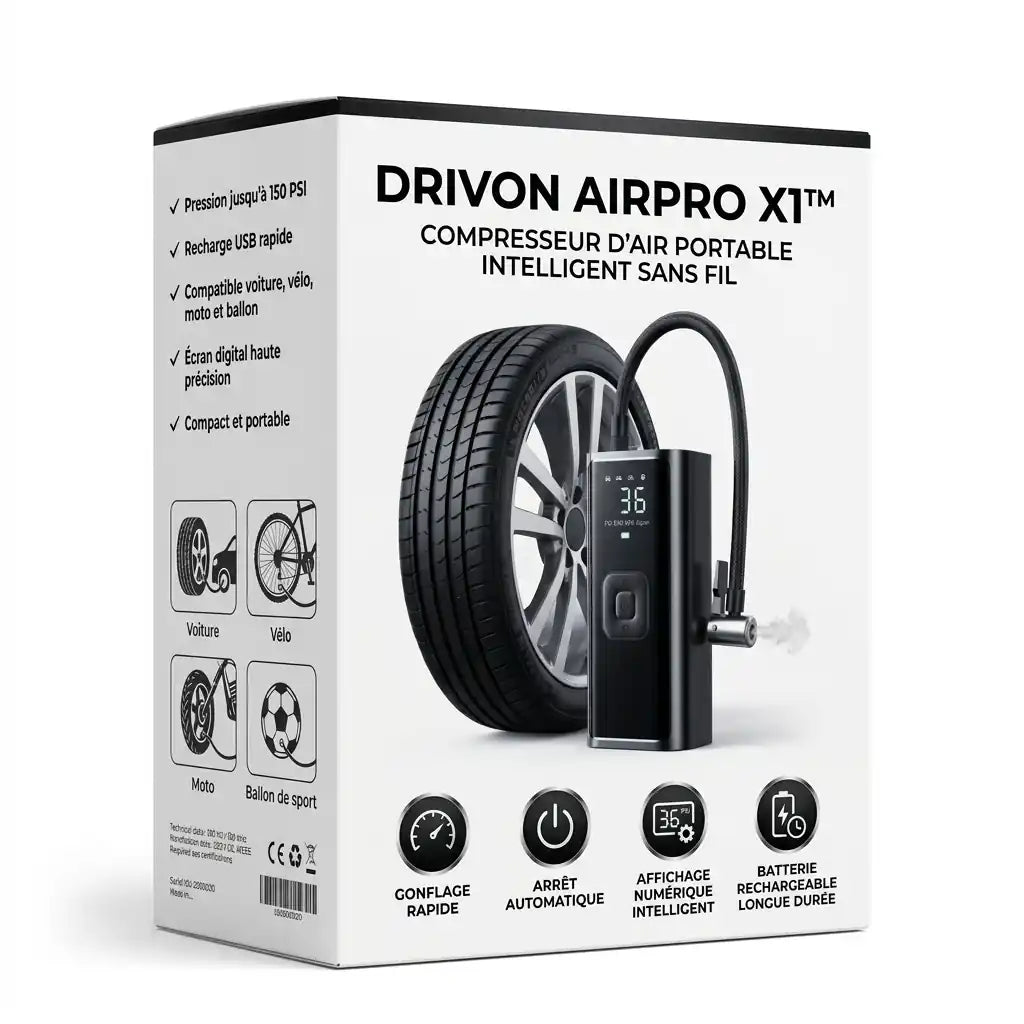 AirPro X1™ Gonfleur pneu sans fil — Gonflez en 60 secondes sans effort